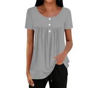 Gefomuofe Rüschenbluse Damen Elegant Kurzärmelig Tunika Plissiert Rüschenknopf Hemden Lässig Locker Oberteile Tops Locker Longshirt Sommer Sportshirt Blusenshirt