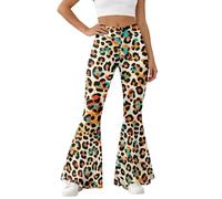 Gefomuofe Schlaghose Leggings Damen Bauchkontrolle Glockenunterteil ausgestellte Leggings Yogahose Blickdicht Sweatpants Weiche Jazzpants Leopardmuster Casualhose