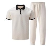 Gefomuofe Sport Outfits Herren Kurzarm Freizeitanzug 2 Teiliges Outfit Polo T-Shirt und Lange Hose Sommer Business Jogginganzug Dünn Freizeit Hosenanzug Leicht Sommeranzug