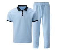 Gefomuofe Sport Outfits Herren Kurzarm Freizeitanzug 2 Teiliges Outfit Polo T-Shirt und Lange Hose Sommer Business Jogginganzug Dünn Freizeit Hosenanzug Leicht Sommeranzug