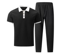 Gefomuofe Sport Outfits Herren Kurzarm Freizeitanzug 2 Teiliges Outfit Polo T-Shirt und Lange Hose Sommer Business Jogginganzug Dünn Freizeit Hosenanzug Leicht Sommeranzug