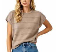 Gefomuofe Strickshirt Damen Rundhal Strickweste Ärmellose Strickpullover Loose Fit Einfarbig Sweater Pullover Basic Freizeitshirt Flügelärmeln Oberteil Kurzarmpullover
