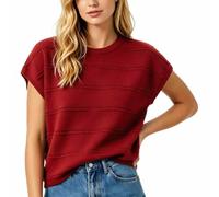 Gefomuofe Strickshirt Damen Rundhal Strickweste Ärmellose Strickpullover Loose Fit Einfarbig Sweater Pullover Basic Freizeitshirt Flügelärmeln Oberteil Kurzarmpullover