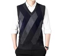 Gefomuofe Strickweste Herren V-Ausschnitt Ärmellos Sweater Casual Gestreifte Strickwaren Business Weste Argyle Lässig Pulloverwestee Dick Pullunder Mäntel