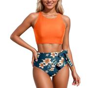 Gefomuofe Swimsuits Damen Einfarbiges Badeanzug Zweiteiler für Strand Bikini Set 2-teilig Push Up Swimsuit Sommer Unterwäsche Sportlicher Bathing Suits Schwimmanzug
