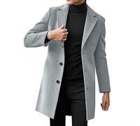 Gefomuofe Wollmantel Herren Winter Trenchcoat Lang Zweireiher Mantel mit Tasche Wintermantel Thermo Dicke Herrenmantel Woll Warmer Übergangsmantel
