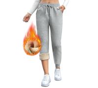 Gefütterte Jogginghose Damen Warm Thermo Winter Fleecehose, Flauschig Baumwolle Verdickte Thermohose Winterhose Freizeithose Kordelzug Sweathose mit Taschen XXL Leggings Hellgrau