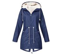 Gefütterte Regenjacke Damen Wasserdicht, Regenmantel Damen Gefüttert Warm,Winterjacke Damen mit Teddyfell Kapuze Outdoor Jacke Mantel Dicke Plüsch Wintermantel Softshelljacke Windjacke Regenmantel