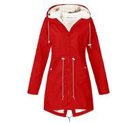 Gefütterte Regenjacke Damen Wasserdicht, Regenmantel Damen Gefüttert Warm,Winterjacke Damen mit Teddyfell Kapuze Outdoor Jacke Mantel Dicke Plüsch Wintermantel Softshelljacke Windjacke Große Größen