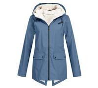 Gefütterte Regenjacke Damen Wasserdicht, Regenmantel Damen Gefüttert Warm,Winterjacke Damen mit Teddyfell Kapuze Outdoor Jacke Mantel Dicke Plüsch Wintermantel Wanderjacke Softshelljacke Regenmantel