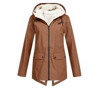 Gefütterte Regenjacke Damen Wasserdicht - Regenmantel Damen Gefüttert Warm Winterjacke mit Teddyfell Kapuze Outdoor Jacke Mantel Dicke Plüsch Wintermantel Wanderjacke Softshelljacke Regenmantel