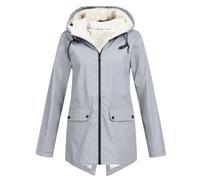 Gefütterte Regenjacke Damen Wasserdicht - Regenmantel Damen Gefüttert Warm Winterjacke mit Teddyfell Kapuze Outdoor Jacke Mantel Dicke Plüsch Wintermantel Wanderjacke Softshelljacke Regenmantel