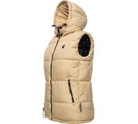 MARIKOO Damen Winter Weste Steppweste mit Kapuze und Fellkragen B896 [B896-Eisflöckchen-Beige-Gr.M]