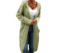 GeGekoko Strickjacke Damen mit Kapuze Langarm Grobstrick-Cardigan Open Front Sweater Herbst Winter Casual Strickcardigan Pullover mit Taschen,Grün,L