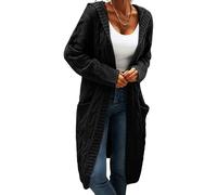 GeGekoko Strickjacke Damen mit Kapuze Langarm Grobstrick-Cardigan Open Front Sweater Herbst Winter Casual Strickcardigan Pullover mit Taschen