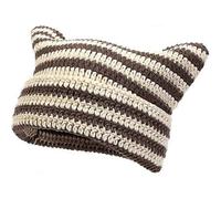 Gehäkelte Katzenohrmütze Y2K Accessoires für Frauen Gestreifte Gestrickte Slouchy Grunge Fox Gothic Beanie Totenkopf Winter CapRice