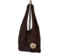 Gehäkelte Tasche mit Blumenmuster, Strand-Ästhetik, gestrickte Schultertasche for Damen, ideal for Reisen und Urlaub(Coffee)