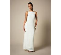 Gehäkeltes Maxikleid mit Zickzack-Strickmuster, ärmellos, quadratischer Ausschnitt, offener Rücken, Spaghettiträger, Sommerstrand Säulenkleid
