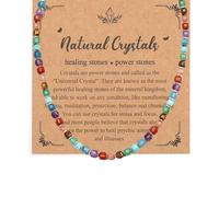 GEHECRST 7 Chakra Heilsteine Kette Damen Chakra Kette 5mm Edelstein Halskette Bunte Perlenkette Amulett Glückskette Reiki Heilung Talisman spirituelle Geschenke