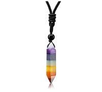 GEHECRST Edelstein 7 Chakra Heilsteine Kette Hexagon Säulen Anhänger Halskette für Herren und Damen, Kristall Halskette Amulett für Chakra Yoga,Reiki Heilung und Meditation (7 Chakra)