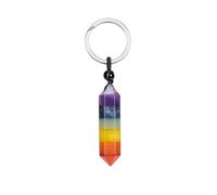 GEHECRST Edelstein 7 Chakra Schlüsselanhänger Hexagon Säulen Anhänger mit Schlüsselring Keychain Reiki Edelstein Healing Glücksbringer Amullet Schmuck