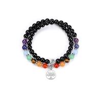 GEHECRST Edelstein Chakra Obsidian Armband mit Lebensbaum OM Lotus Damen Heilsteine Perlenarmband Doppelt Wickelarmband Glück Yoga Schmuck Spirituelle Geschenke für Frauen Freundin