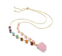 GEHECRST Rohstein Anhänger Halskette 7 Chakra Kette Wire Wrap Kristall Rohstein Anhänger mit Kette Heilung Edelstein Kettenanhänger Liebe Schmuck Herzförmige Amulett (Rosenquarz)