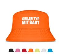 Geiler Typ mit Bart - Fischerhut | Anglerhut | Sonnenhut | Sommer | Malle | lustige Sprüche | OneSize | Malle | Urlaub | Orange
