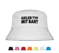 Geiler Typ mit Bart - Fischerhut | Anglerhut | Sonnenhut | Sommer | Malle | lustige Sprüche | OneSize | Malle | Urlaub | Weiß