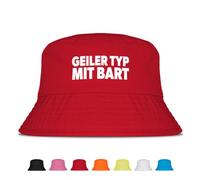 Geiler Typ mit Bart - Fischerhut | Anglerhut | Sonnenhut | Sommer | Party | Malle | lustige Sprüche | OneSize | Malle | Urlaub (Rot)