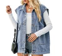 GeknöPfte Gewaschene Jeansjacken äRmellose Poket Insgram Weste VerküRzte Distressed Oversize Jeansweste FüR Den Sommer äRmellose Jeansjacken FüR MäDchen