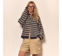 Geknöpfter, überschnittener gestreifter Strickjacke, süß, cool, gemütlich für Herbst, Winter, Alltag, Clean Girl Lässig, Weihnachten, Cottage Core, Ol