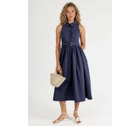 Geknotetes Hemdkragen-Midikleid