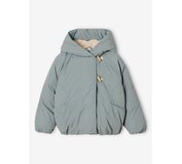 Gekreuzte Steppjacke mit Teddyfleece-Kapuze für Mädchen graugrün Gr. 98/104 von vertbaudet