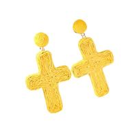 Gelbe Kreuz Tropfen Ohrringe für Frauen, Boho Statement Ohrringe Aus Gewebtem Rattan, Trendiger Süßer Sommerschmuck, Festival Accessoires
