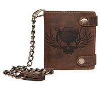 Geldbörse 1 G796A-Skull 25-braun Totenkopf mit Kette hoch Leder Greenburry