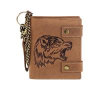 Geldbörse aus hochwertigem Leder + RFID mit Kette Wolf! cognac