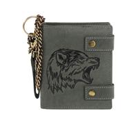 Geldbörse aus hochwertigem Leder + RFID mit Kette Wolf! schwarz