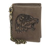 Geldbörse aus hochwertigem Vintage Leder + RFID mit Kette! Wolf dunkelbraun