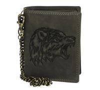 Geldbörse aus hochwertigem Vintage Leder + RFID mit Kette! Wolf schwarz