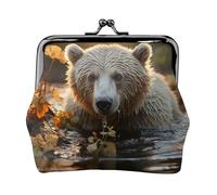 Geldbörse aus Leder für Damen mit Kussschloss, Bär, der den Fluss überquert, Clutch, Mini-Geldbörse