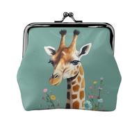 Geldbörse aus Leder für Damen mit Kussschloss, Giraffe mit Blumen, Clutch, Mini-Geldbörse