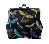Geldbörse aus Leder für Damen mit Kussverschluss, bunte Libellen, Clutch, Mini-Geldbörse