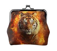 Geldbörse aus Leder für Damen, mit Kussverschluss, cooler Tiger in Flamme, Clutch, Mini-Geldbörse