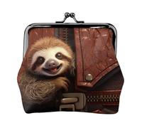 Geldbörse aus Leder für Damen mit Kussverschluss, Faultier auf Reißverschluss, Clutch, Mini-Geldbörse