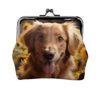Geldbörse aus Leder für Damen mit Kussverschluss, Golden Retriever, Sonnenblume, Clutch, Mini-Geldbörse