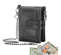 Geldbörse aus Leder mit Kette - Retro-Stil in Kuhlinie, Vintage-Schnallen-Finish | Organizer mit mehreren Reißverschlussfächern für den lässigen Papierausgang für Herren, die