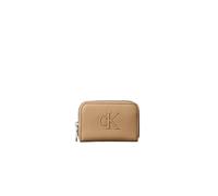 Geldbörse CALVIN KLEIN "BOLD CK MEDIUM ZIP AROUND", Damen, beige (braun), Lederimitat, unifarben, Kleinlederwaren, Mini Portemonnaie, Geldbeutel, Money Pocket mit CK-Logo (41031162-0) braun