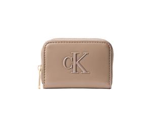 Geldbörse CALVIN KLEIN "BOLD CK MEDIUM ZIP AROUND", Damen, desert taupe, Lederimitat, unifarben, Kleinlederwaren, Damen Portemonnaie, Geldbeutel, Money Pocket mit CK-Logo (36223659-0) desert taupe