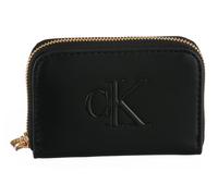 Geldbörse CALVIN KLEIN "BOLD CK MEDIUM ZIP AROUND", Damen, schwarz, Lederimitat, unifarben, Kleinlederwaren, Damen Portemonnaie, Geldbeutel, Money Pocket mit CK-Logo (95962042-0) schwarz